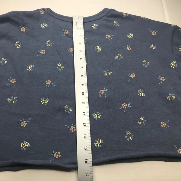 Colsie Women's Long Sleeve Fleece Lounge Sweatshirt Blue With Flowers XS New - Picture 13 of 13